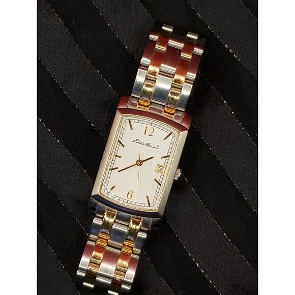 Eddie Bauer Watch Silver Gold Tone Rectangle Dial **works** - Picture 1 of 8